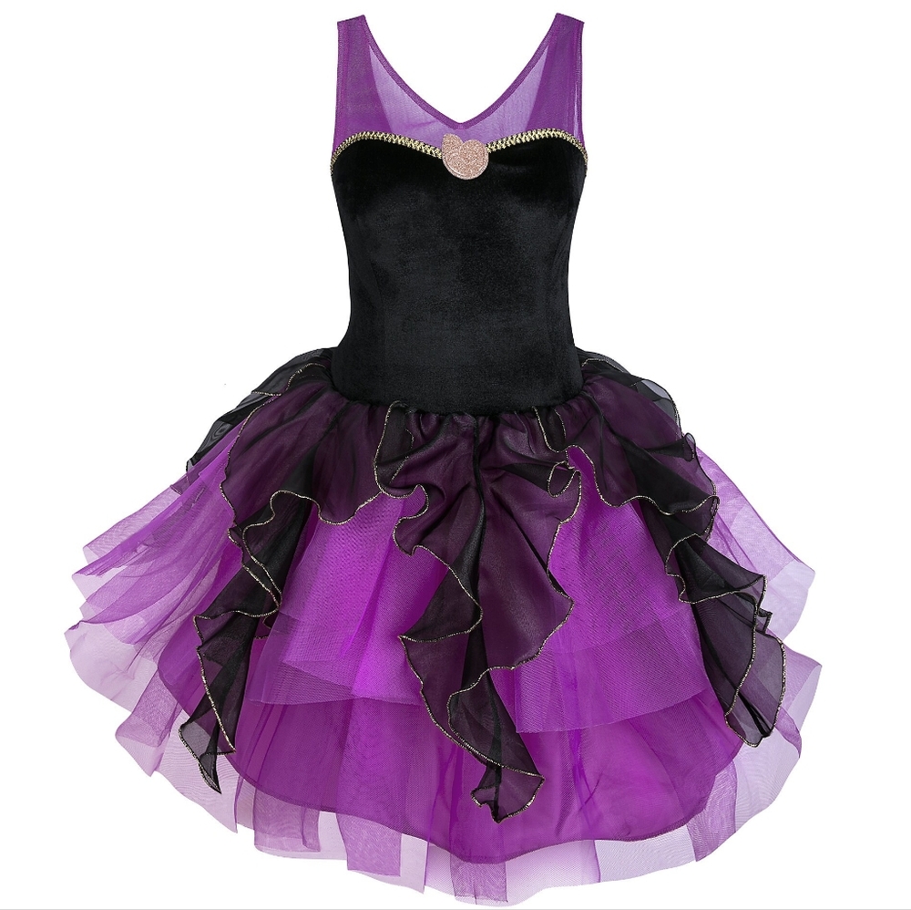 Disney Purple Black Tulle Layer Ursula Mini Dress Costume XS Little Mermaid NWT